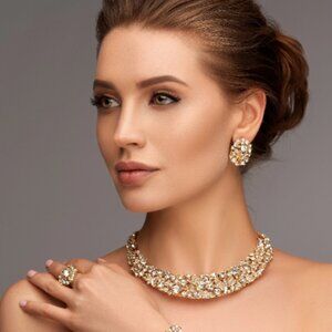 Bridal Crystal Choker Necklace Earrings Bracelet Ring Jewelry Set, Gift for Her